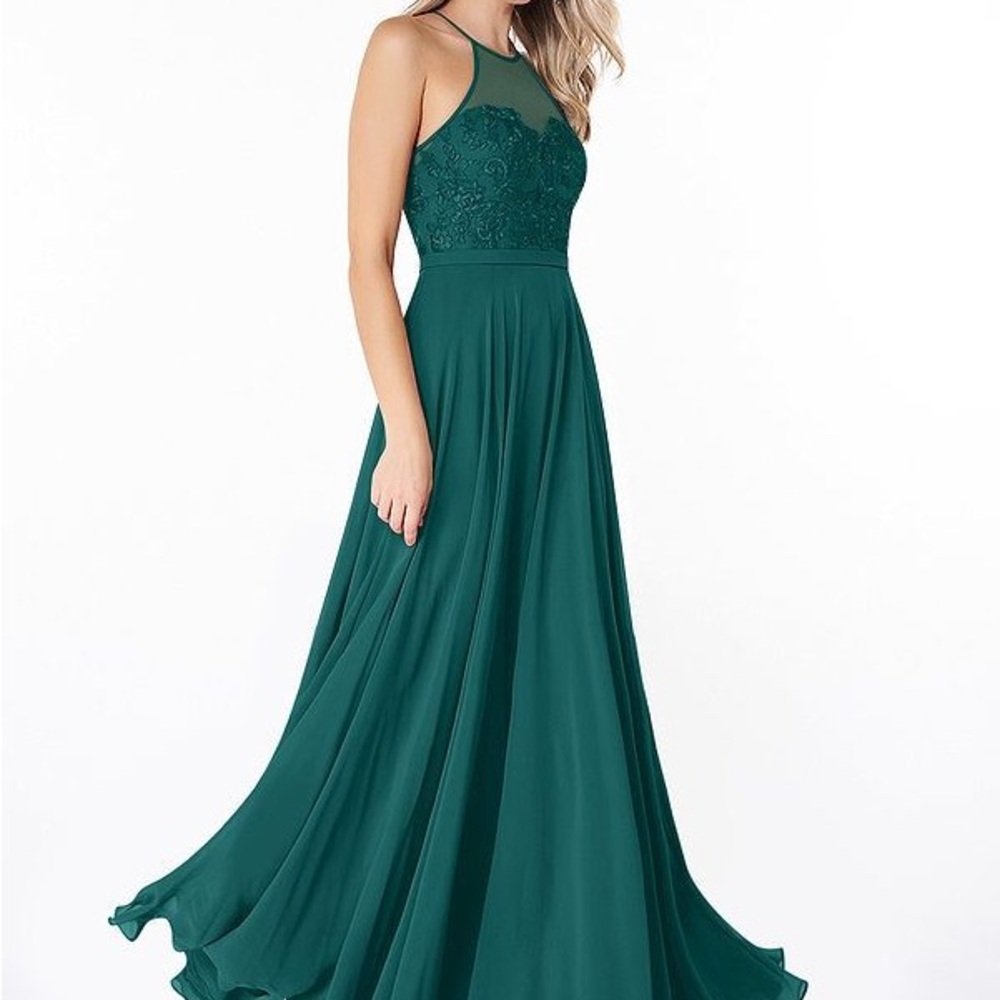 Azazie “Kinsey” bridesmaids dress in color Peacock